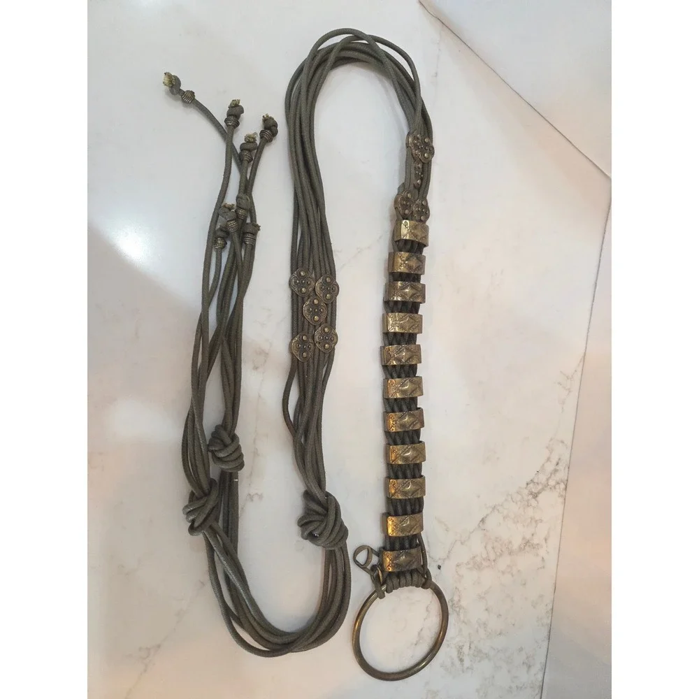 Unbranded Rope Cord Belt OS Olive Green Brass Boho Tribal Multi Strand Tie Wrap